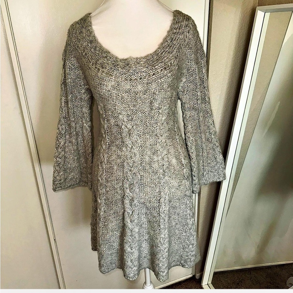 Free People Gray Cable Knit bell sleeve dress